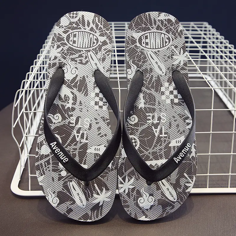 Summer Korean Style Men's Blue Printed Flip Flops - Image 3