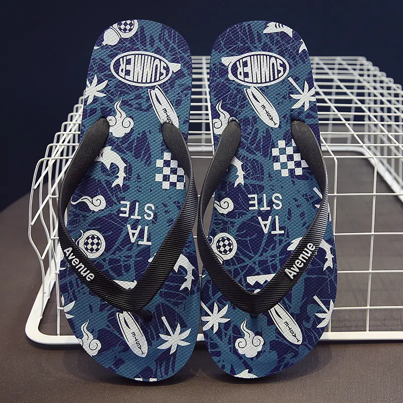 Summer Korean Style Men's Blue Printed Flip Flops - Image 5