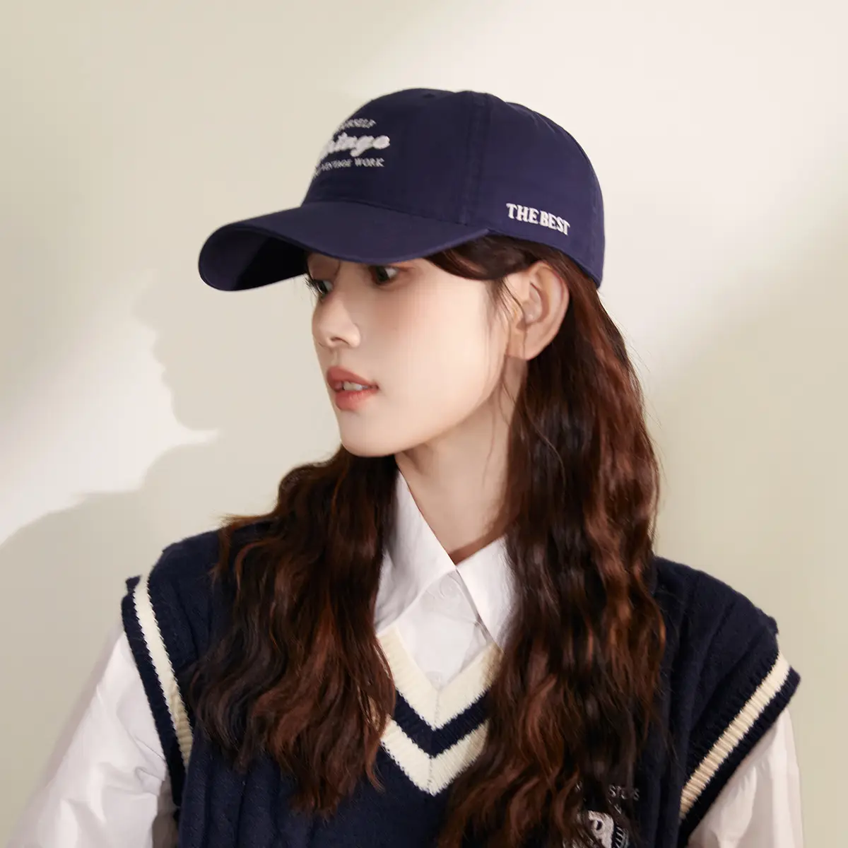 Navy Blue Korean Style Washed Cap for Girls - Image 4