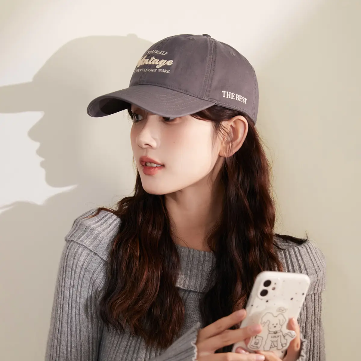 Navy Blue Korean Style Washed Cap for Girls - Image 5