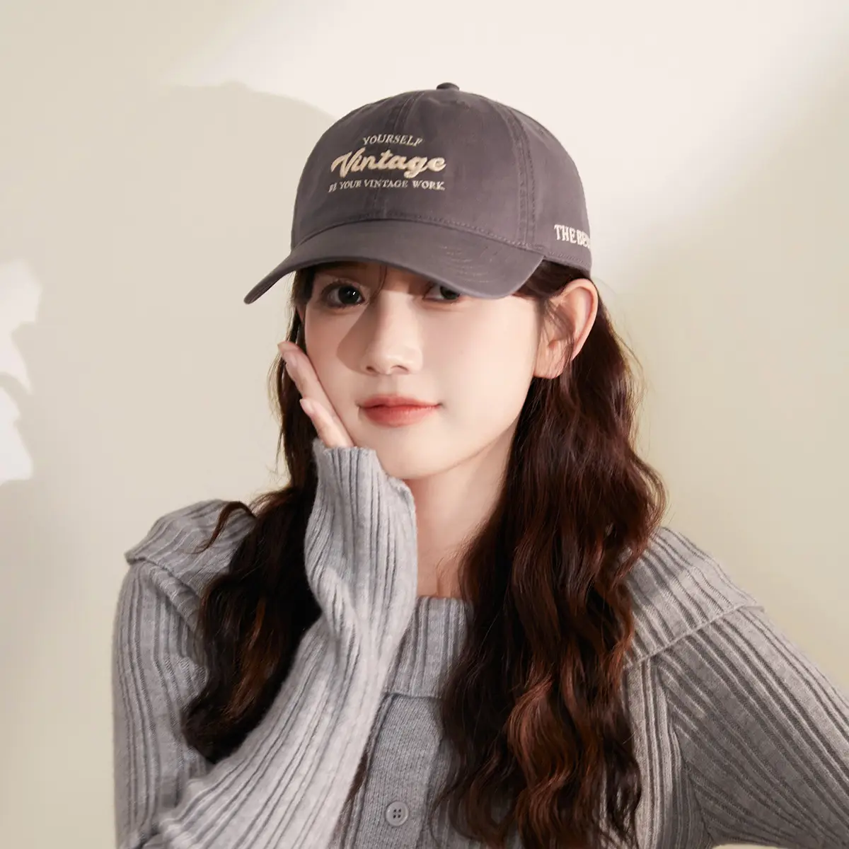Navy Blue Korean Style Washed Cap for Girls - Image 6