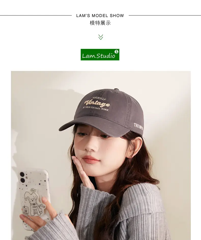 Navy Blue Korean Style Washed Cap for Girls — feature 1