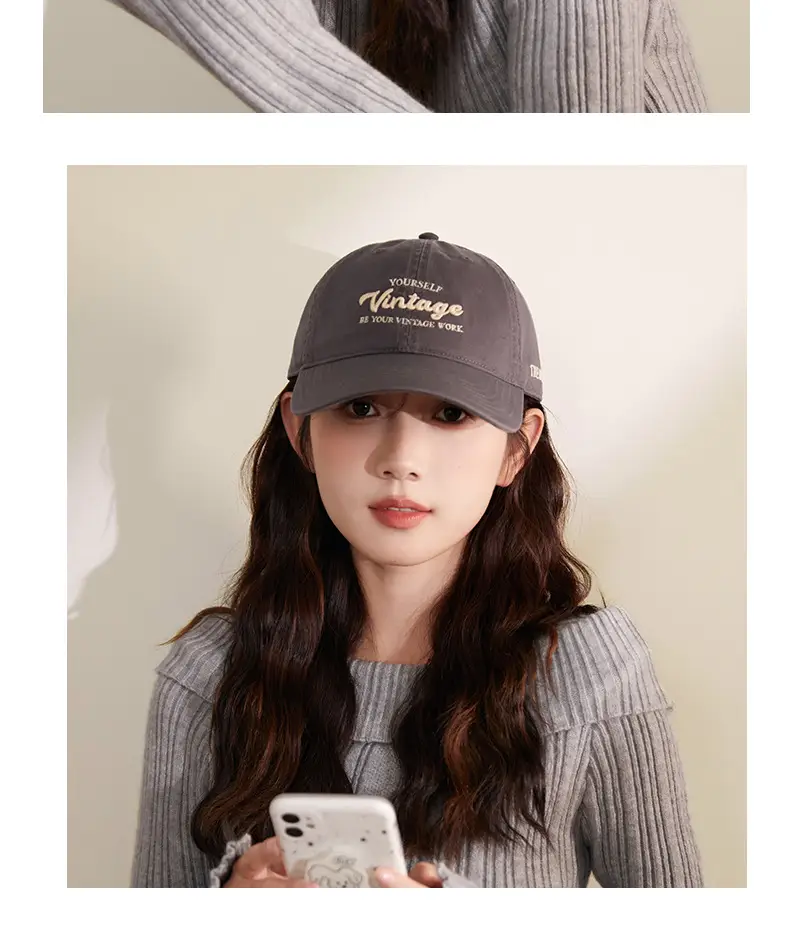 Navy Blue Korean Style Washed Cap for Girls — feature 2