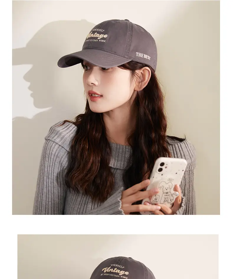 Navy Blue Korean Style Washed Cap for Girls — feature 3