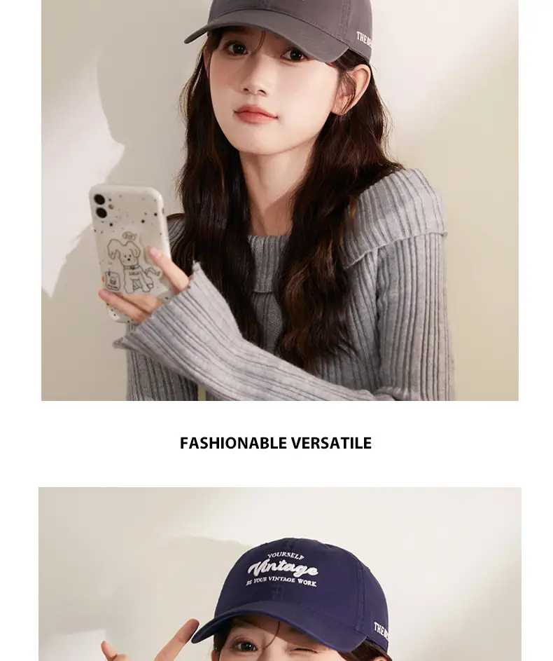 Navy Blue Korean Style Washed Cap for Girls — feature 4