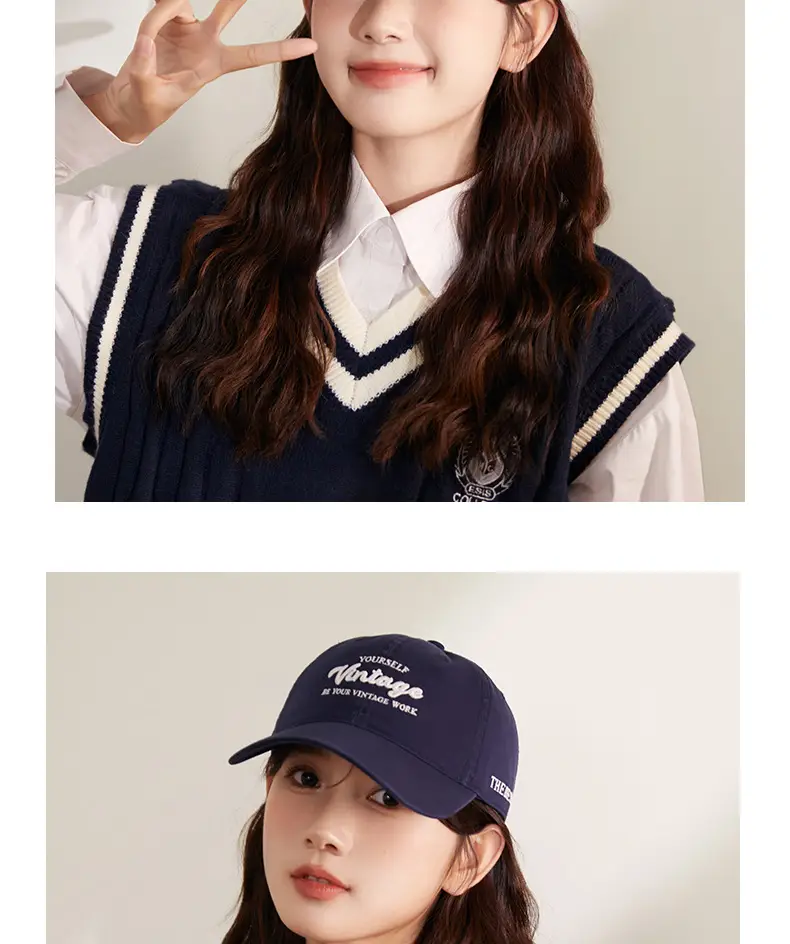 Navy Blue Korean Style Washed Cap for Girls — feature 5