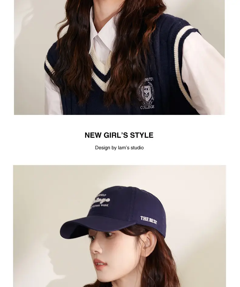 Navy Blue Korean Style Washed Cap for Girls — feature 6