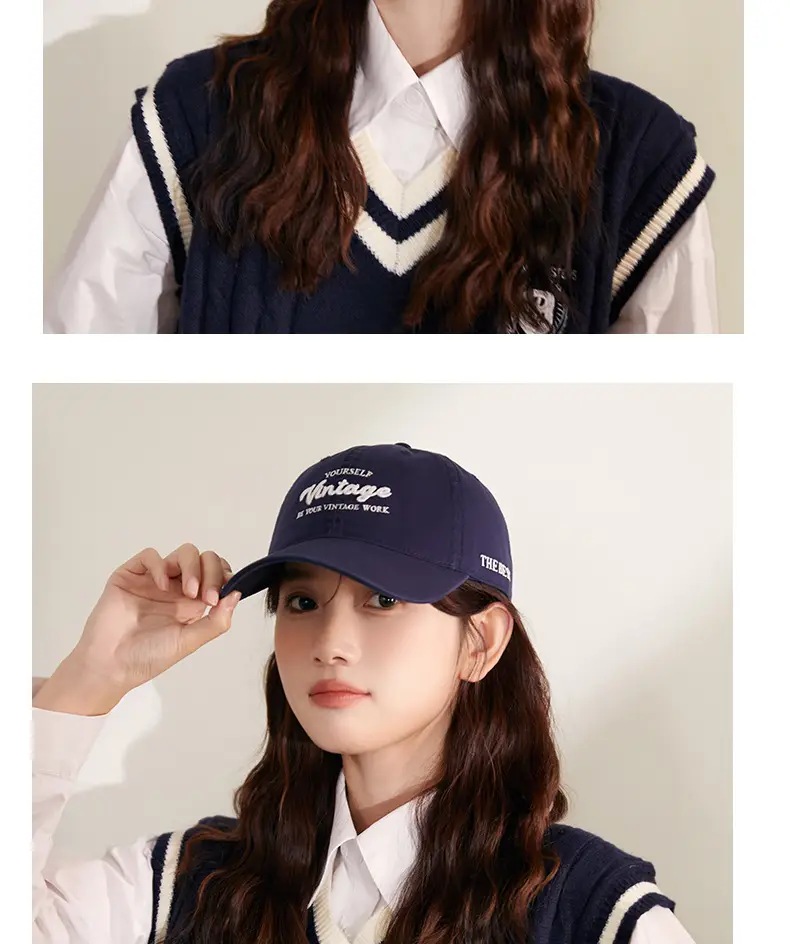 Navy Blue Korean Style Washed Cap for Girls — feature 7
