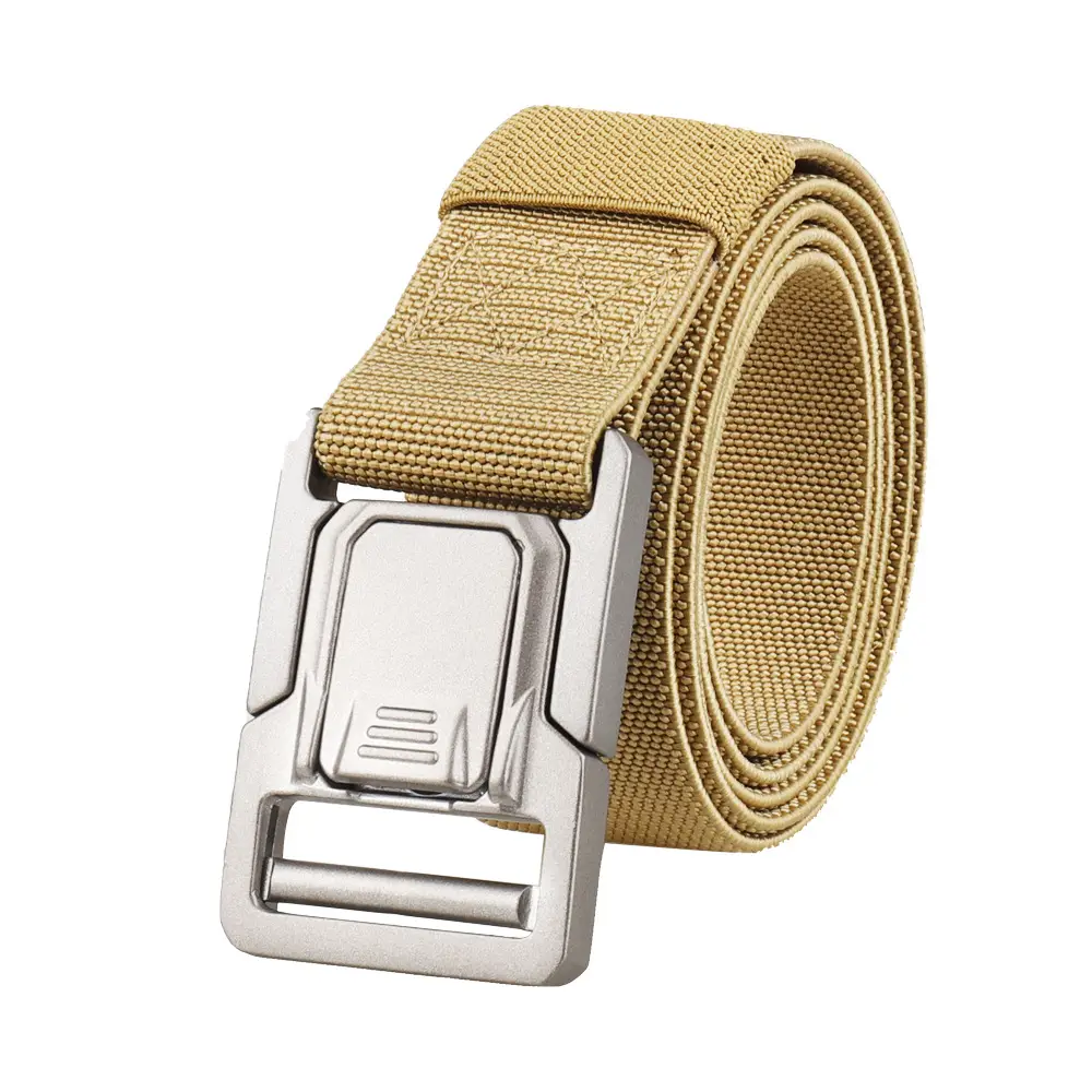 Men's Canvas Military Tactical Belt Gold Snap Buckle - Image 2