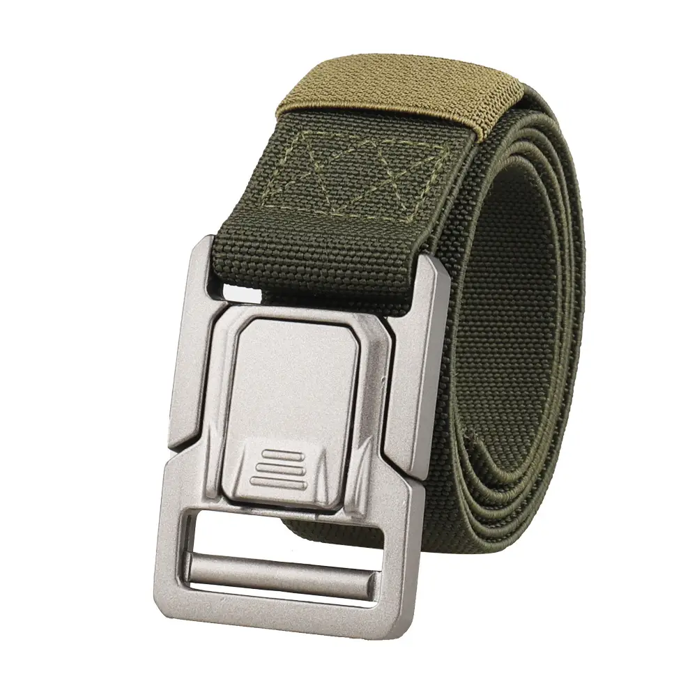 Men's Canvas Military Tactical Belt Gold Snap Buckle - Image 3