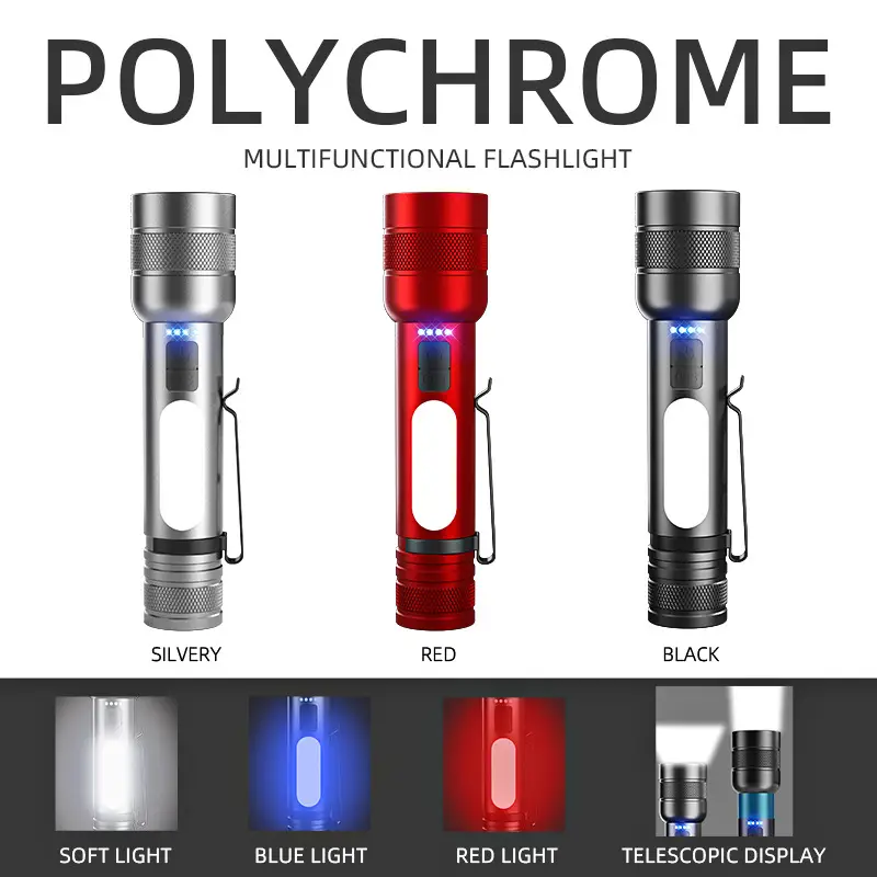 Cross-border P50 Three Light Flashlight Zoom Rechargeable Strong Light - Image 5