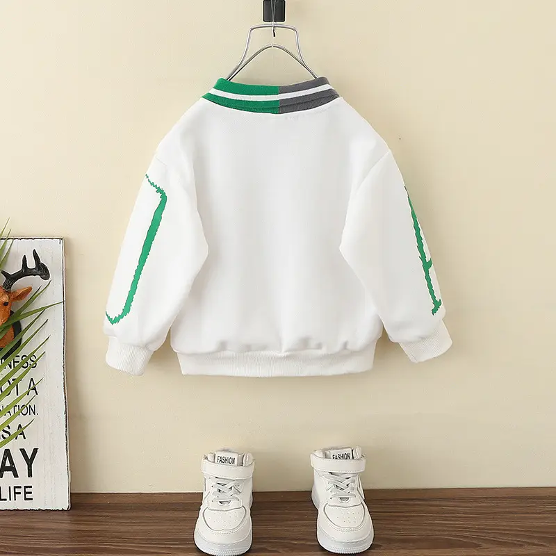 Boys Green White W Printed Hoodie Sweatshirt 2024 - Image 3