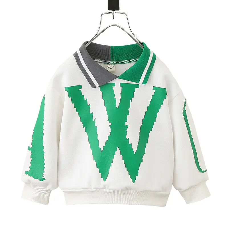 Boys Green White W Printed Hoodie Sweatshirt 2024 - Image 5