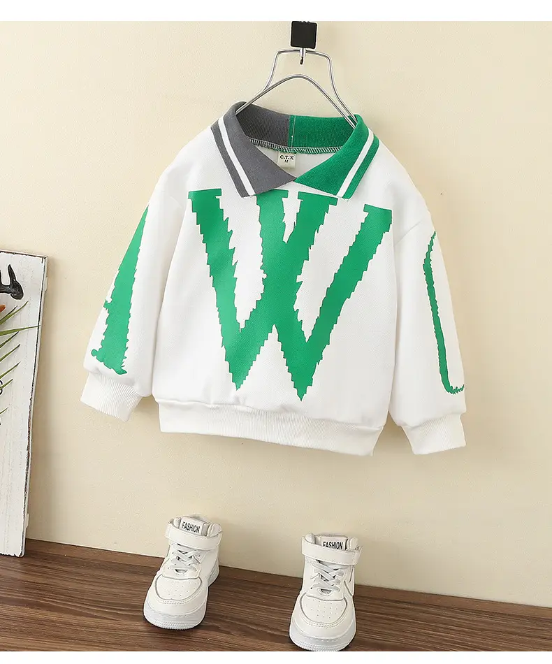 Boys Green White W Printed Hoodie Sweatshirt 2024 — feature 8