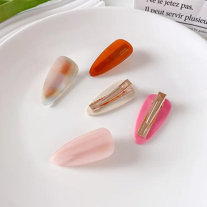 Korean Style Acrylic Hairpins Drop Shape Gold Glitter Pink - Image 8