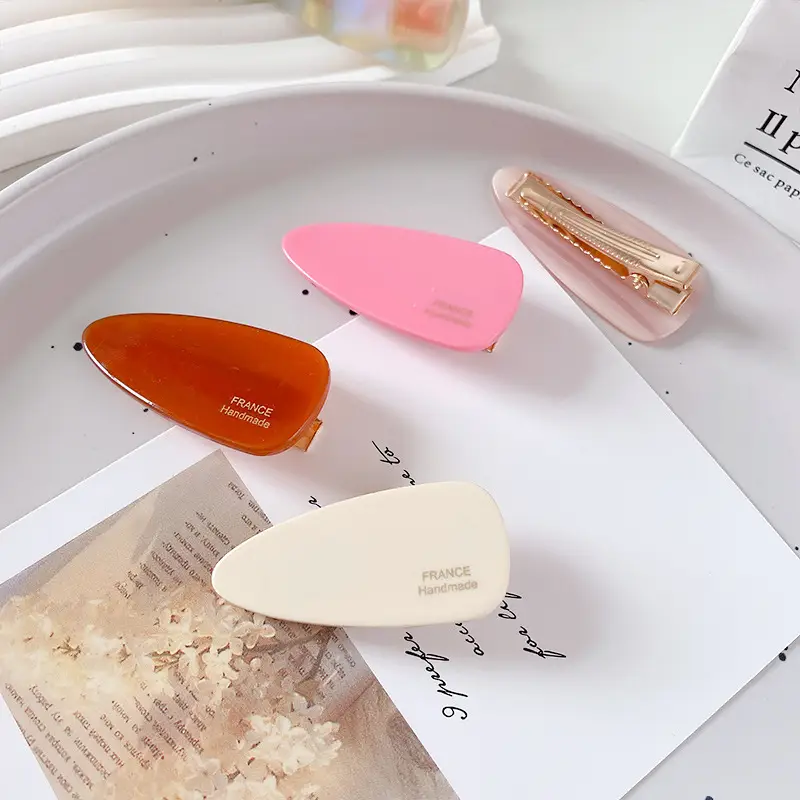 Korean Style Acrylic Hairpins Drop Shape Gold Glitter Pink - Image 9