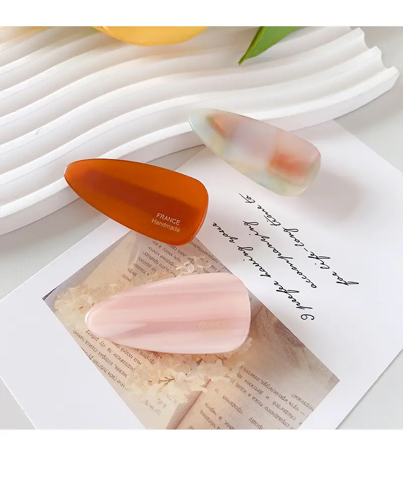 Korean Style Acrylic Hairpins Drop Shape Gold Glitter Pink — feature 32