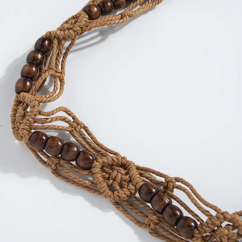 Bohemian Wood Knot Belt with Wax Rope & Wooden Beads - Image 5