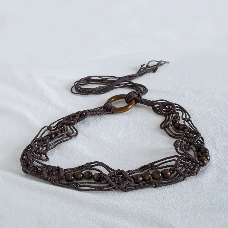 Bohemian Wood Knot Belt with Wax Rope & Wooden Beads - Image 6