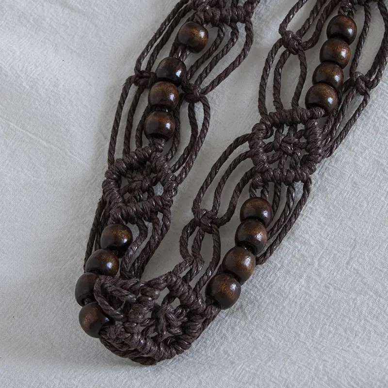 Bohemian Wood Knot Belt with Wax Rope & Wooden Beads — feature 4