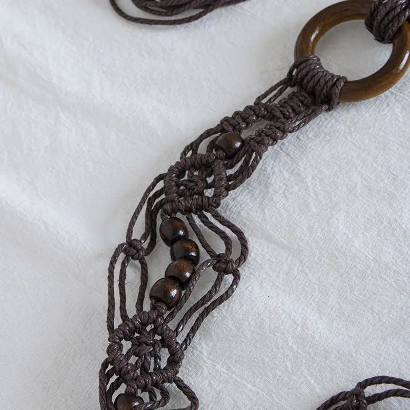 Bohemian Wood Knot Belt with Wax Rope & Wooden Beads — feature 7