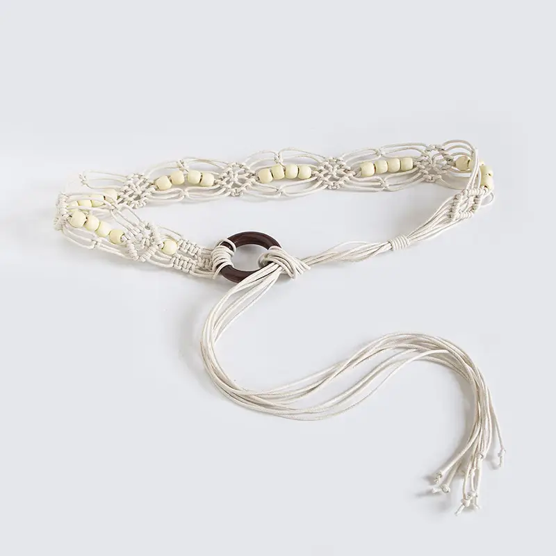 Bohemian Wood Knot Belt with Wax Rope & Wooden Beads - Image 4
