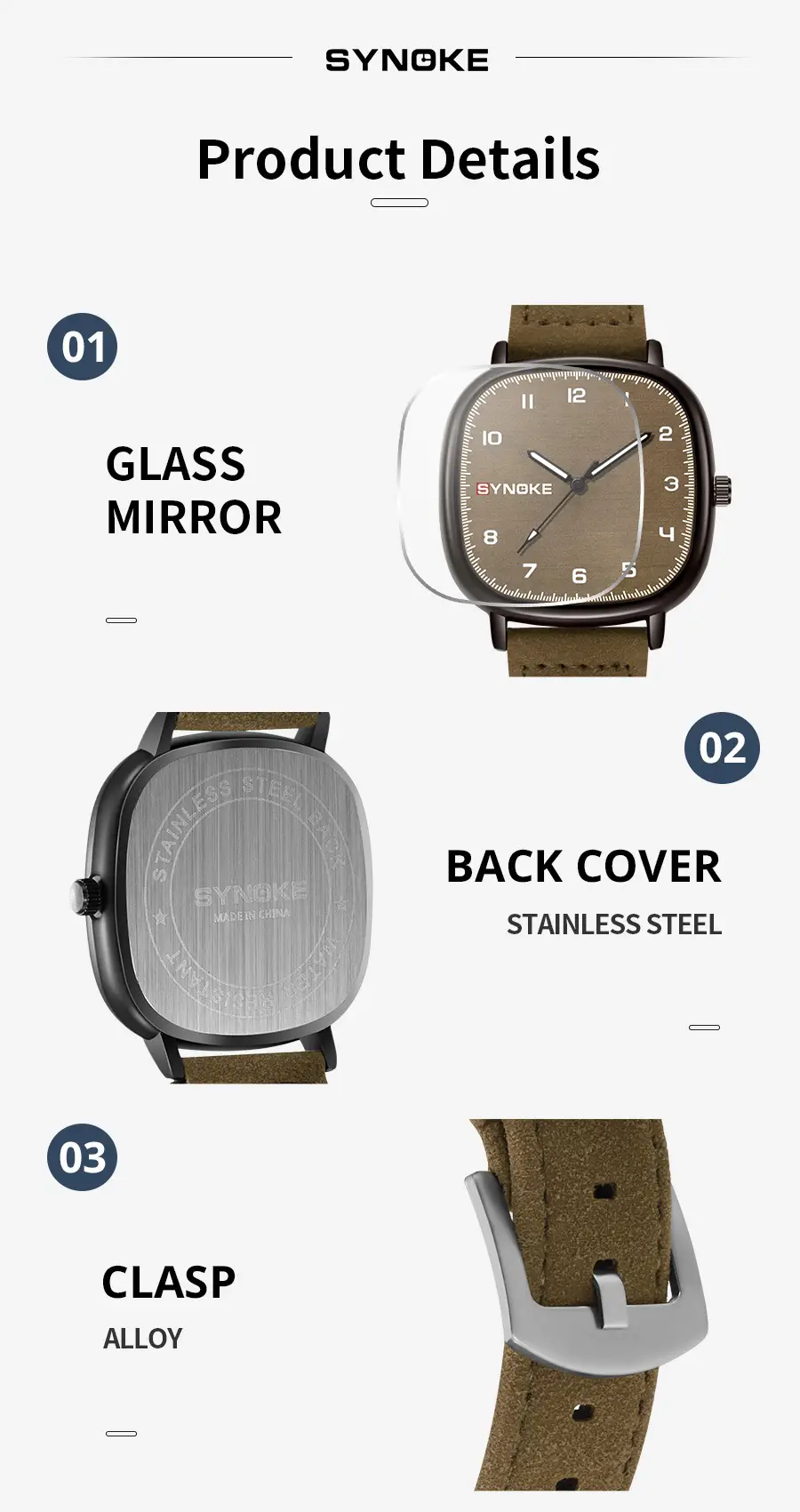 Synko Brown Quartz Watch with Leather Belt — feature 26