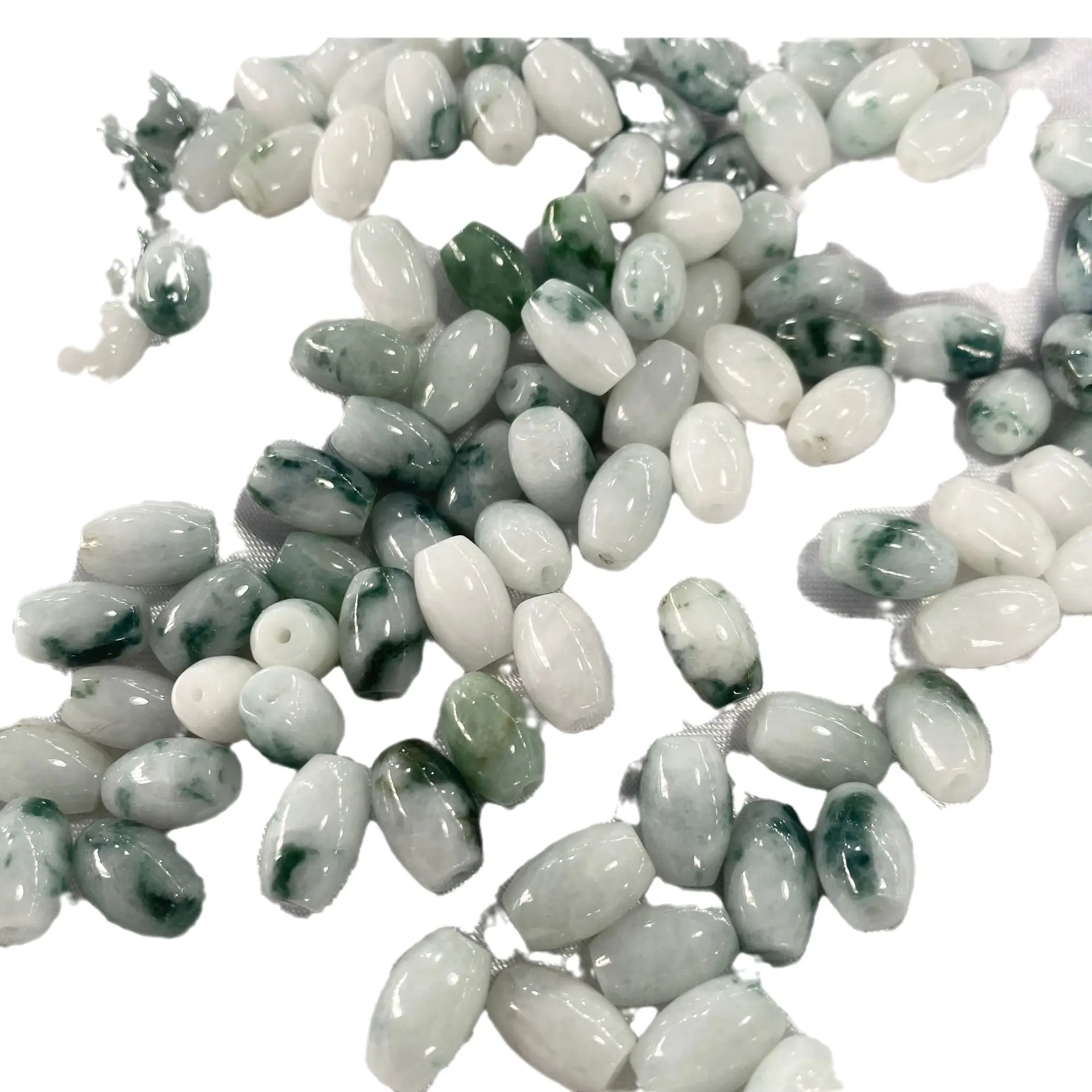 Natural Jade Ice Floating Flower Rice Beads Green White