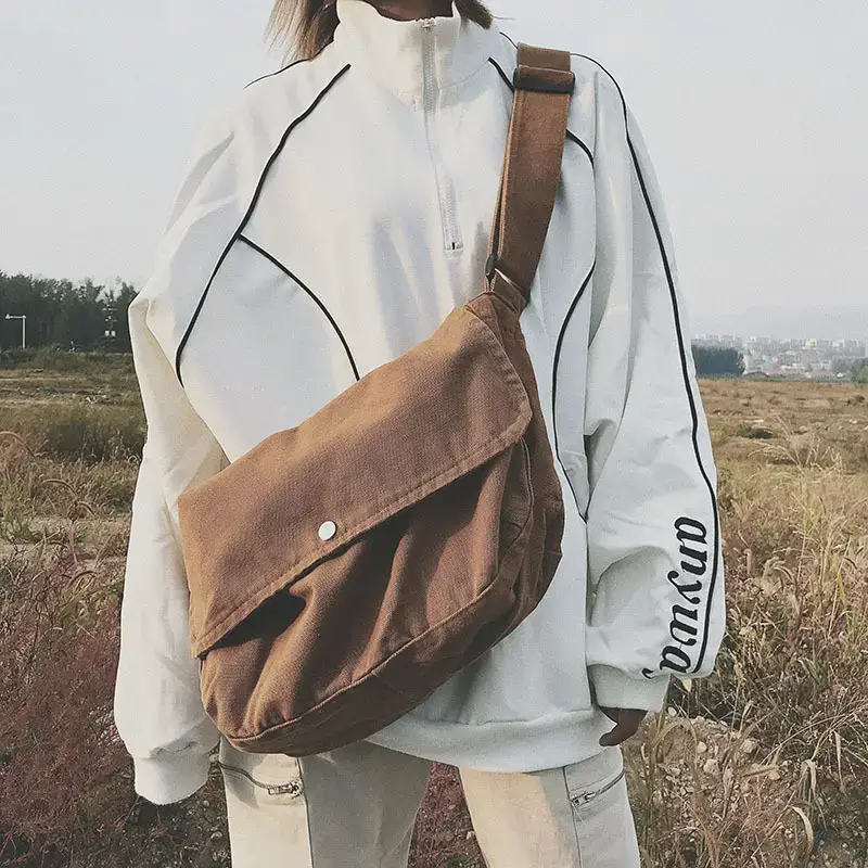 Brown Canvas Messenger Bag 2023 Summer Large Capacity - Image 2