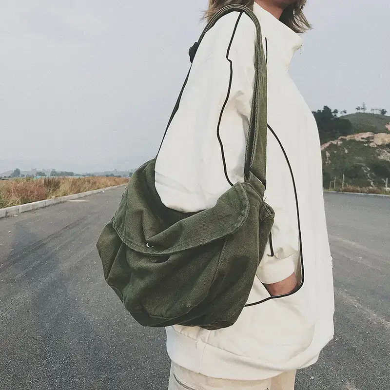 Brown Canvas Messenger Bag 2023 Summer Large Capacity - Image 3