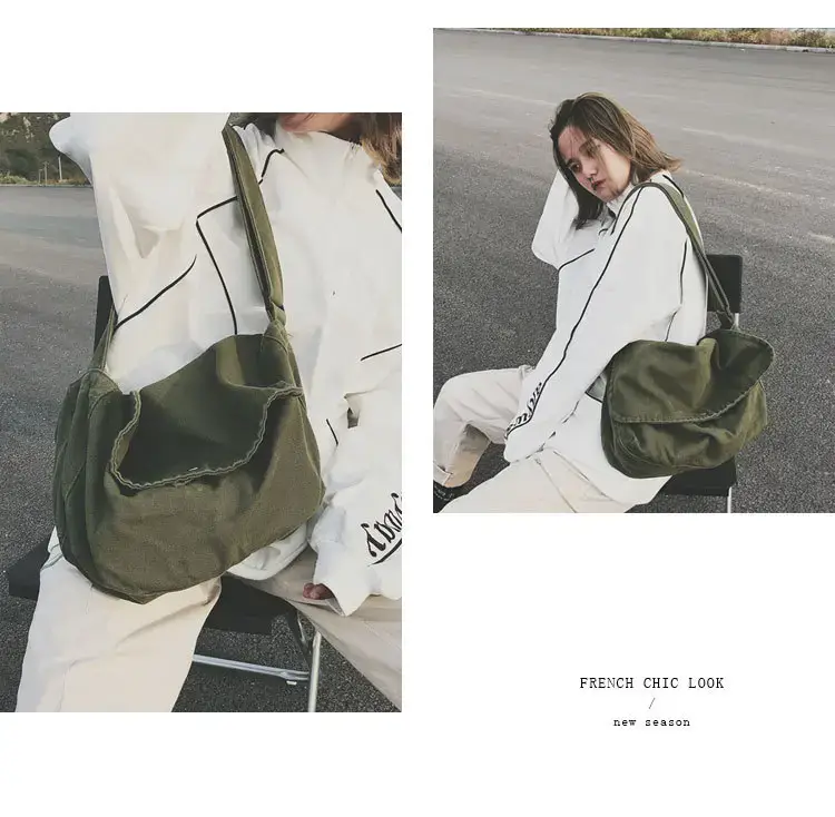 Brown Canvas Messenger Bag 2023 Summer Large Capacity — feature 11