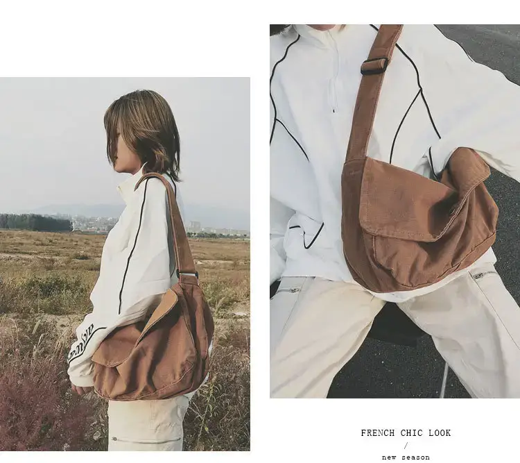 Brown Canvas Messenger Bag 2023 Summer Large Capacity — feature 19