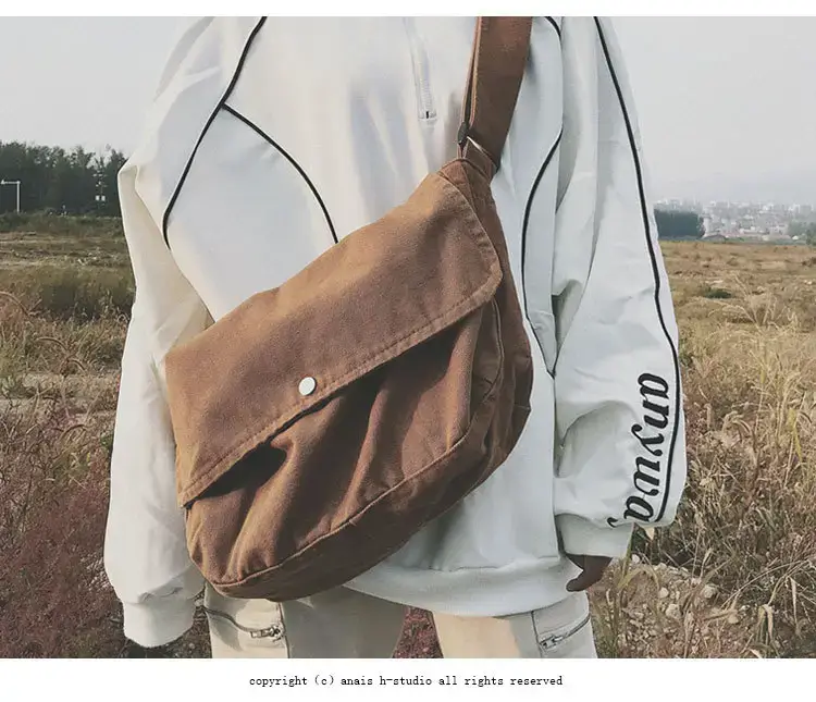Brown Canvas Messenger Bag 2023 Summer Large Capacity — feature 20