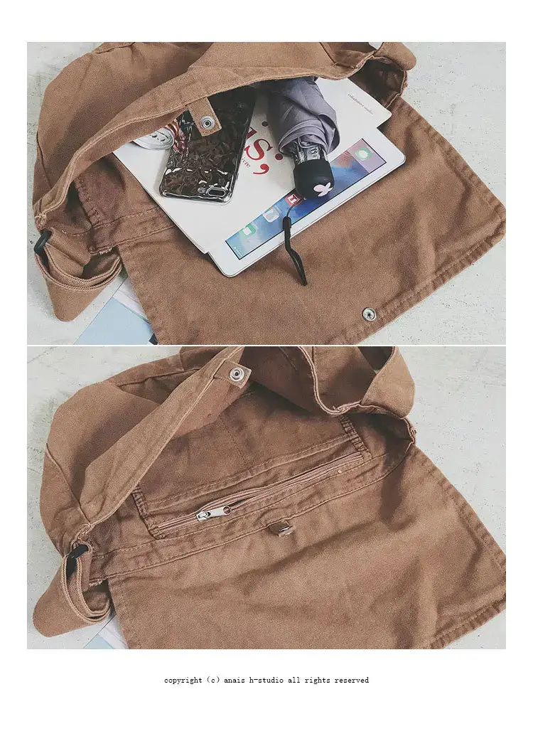 Brown Canvas Messenger Bag 2023 Summer Large Capacity — feature 28