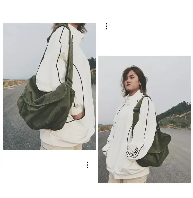 Brown Canvas Messenger Bag 2023 Summer Large Capacity — feature 3