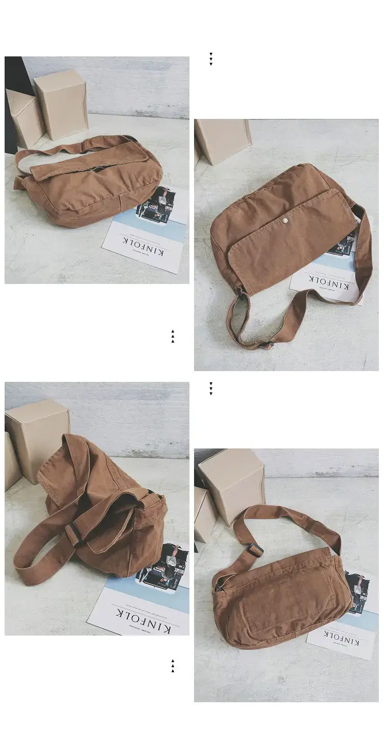 Brown Canvas Messenger Bag 2023 Summer Large Capacity — feature 37
