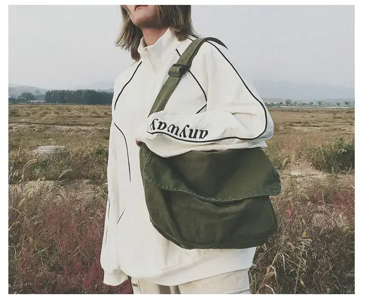 Brown Canvas Messenger Bag 2023 Summer Large Capacity — feature 7