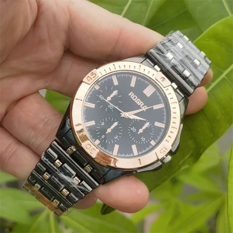 Square Watch with Gold Dial & Silver Band for Men - Image 8