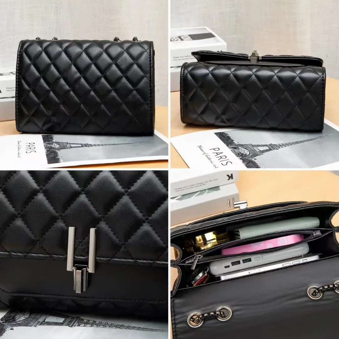 2026 Black Quilted Y-Buckle Bag with Chain Clasp