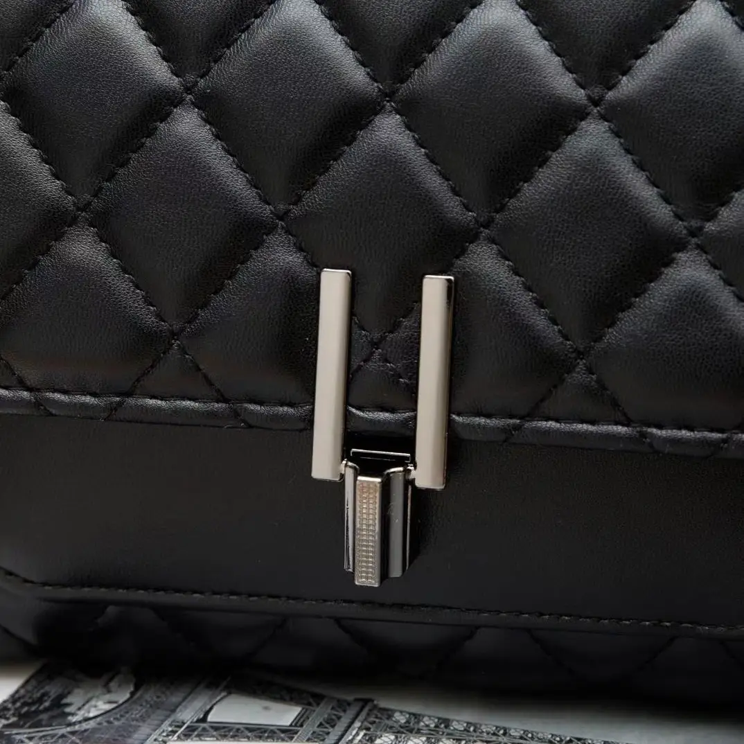 2026 Black Quilted Y-Buckle Bag with Chain Clasp