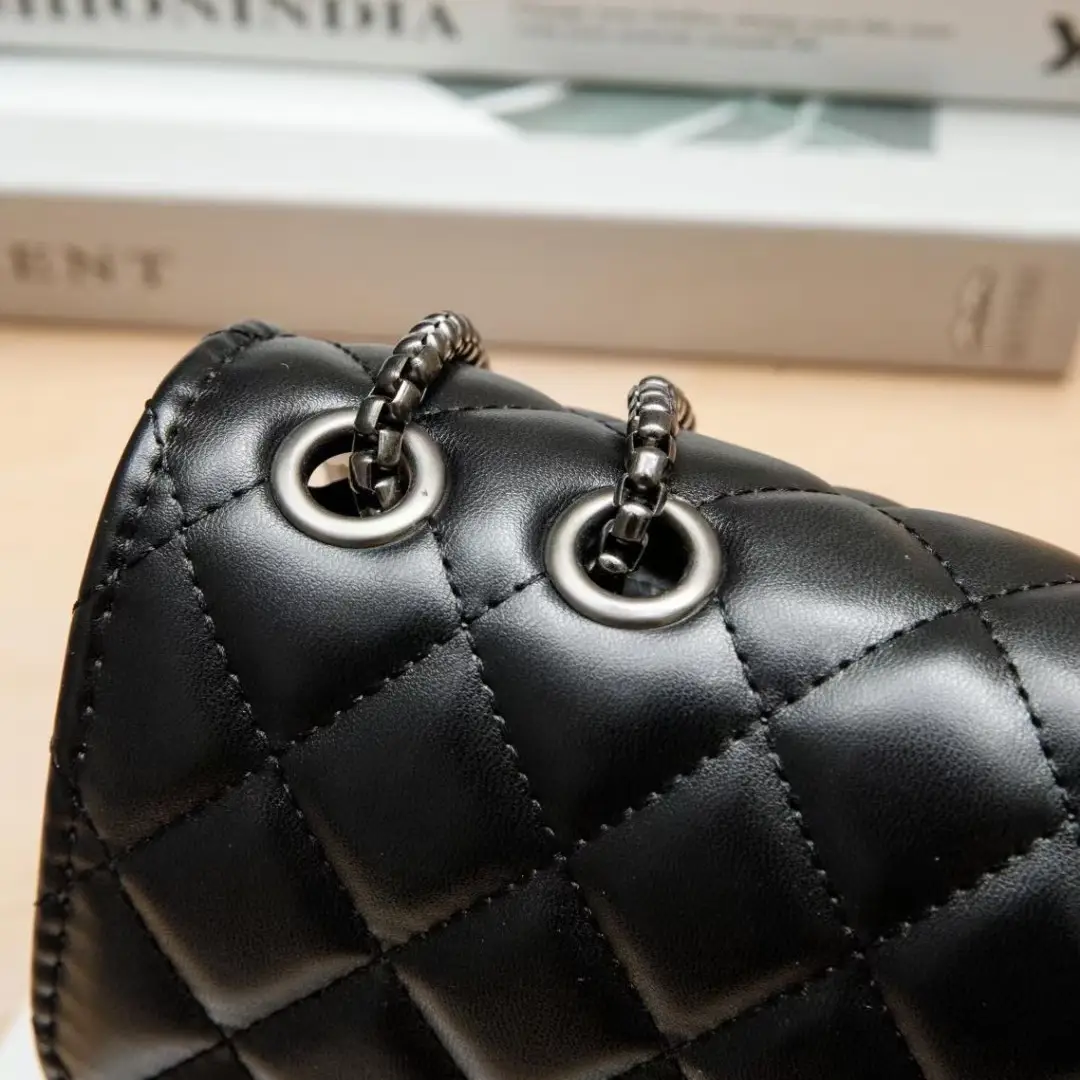 2026 Black Quilted Y-Buckle Bag with Chain Clasp