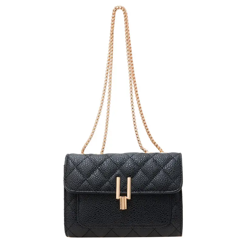 2026 Black Quilted Y-Buckle Bag with Chain Clasp