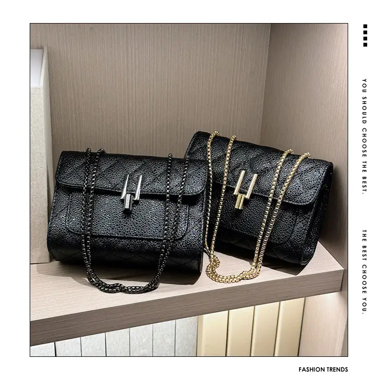 2026 Black Quilted Y-Buckle Bag with Chain Clasp — feature 12