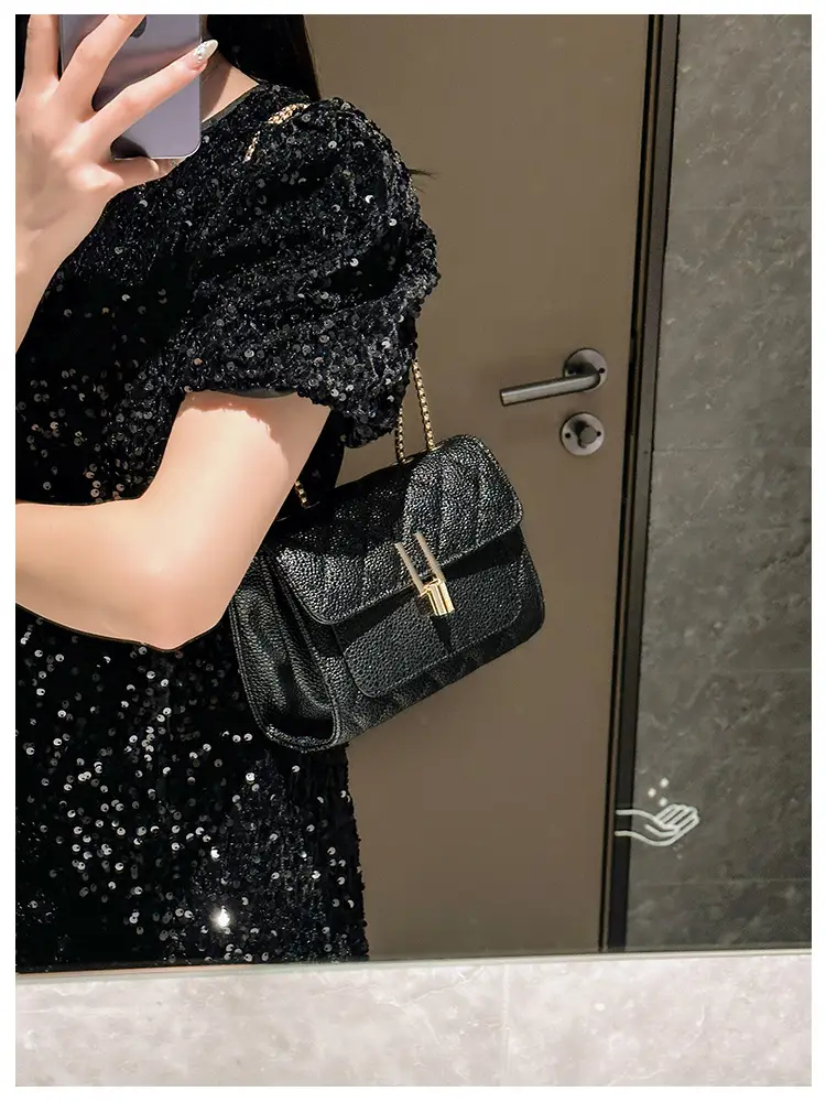 2026 Black Quilted Y-Buckle Bag with Chain Clasp — feature 14
