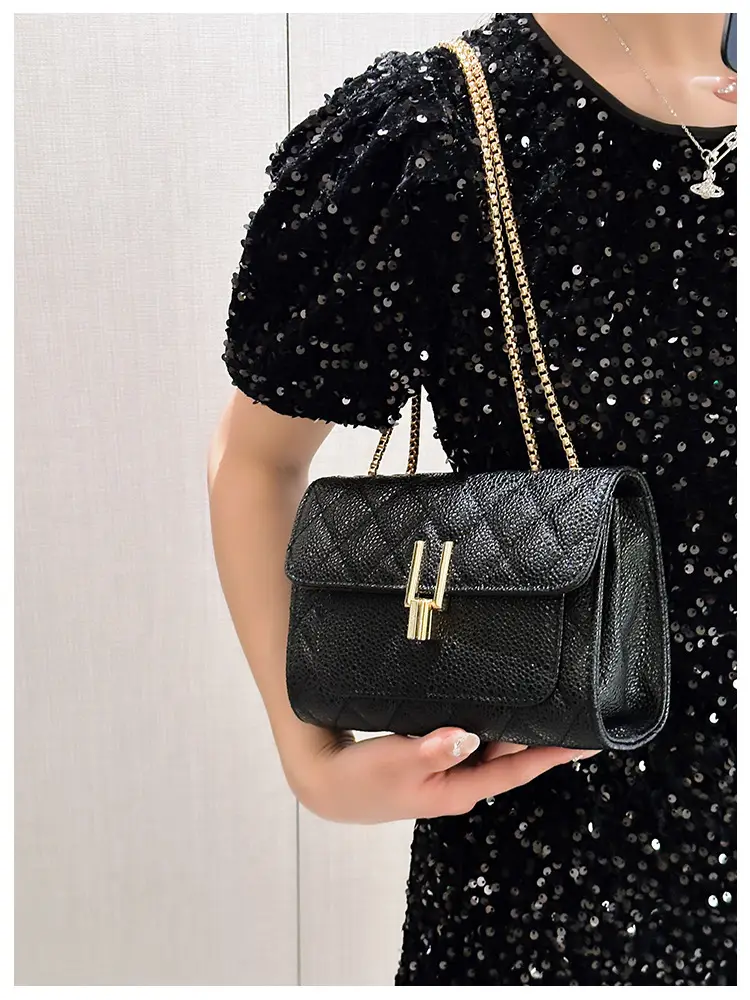 2026 Black Quilted Y-Buckle Bag with Chain Clasp — feature 15