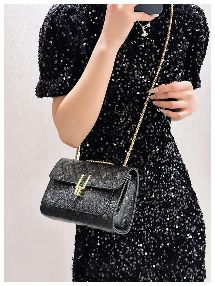 2026 Black Quilted Y-Buckle Bag with Chain Clasp — feature 16