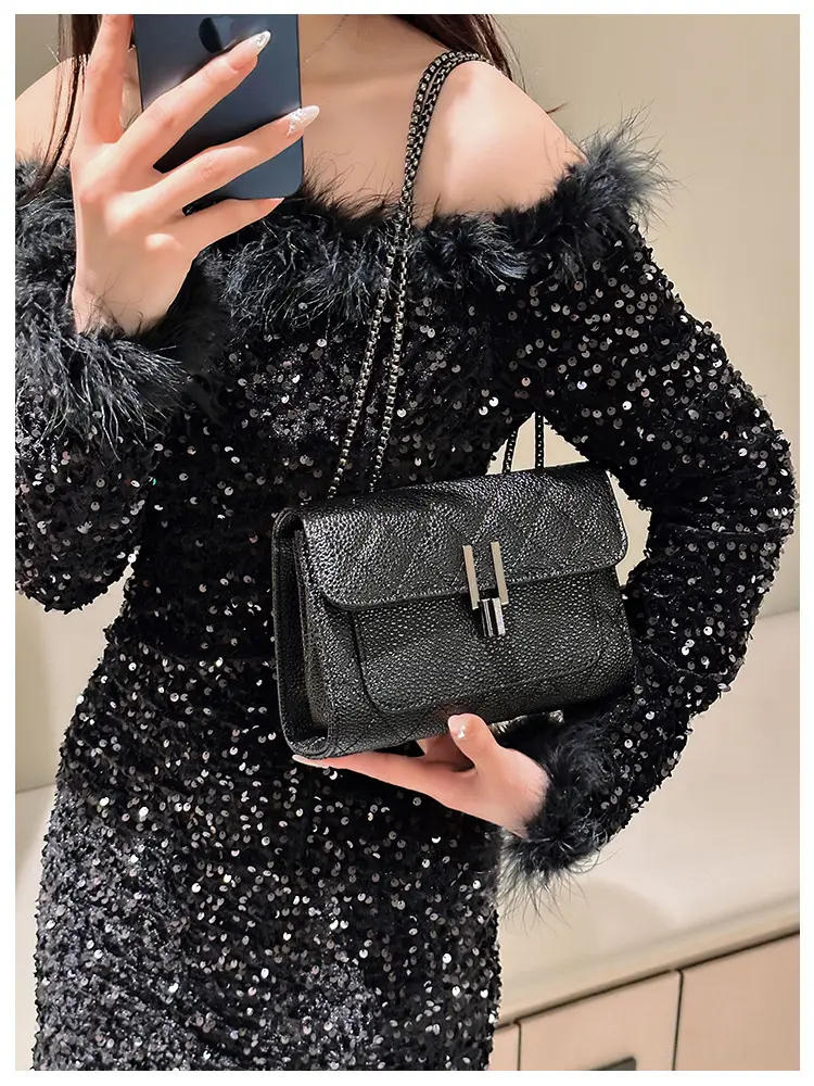 2026 Black Quilted Y-Buckle Bag with Chain Clasp — feature 17
