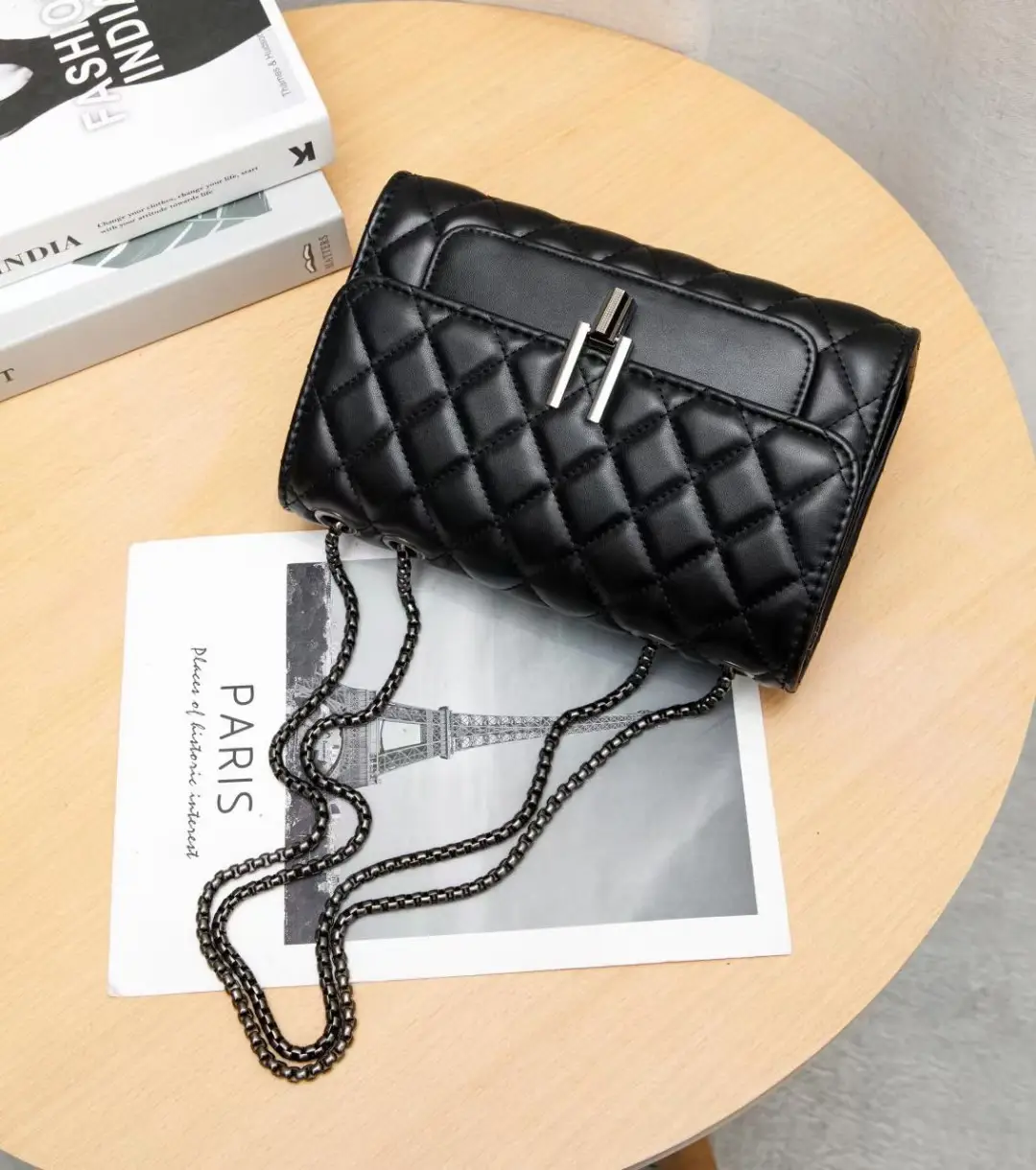 2026 Black Quilted Y-Buckle Bag with Chain Clasp — feature 7