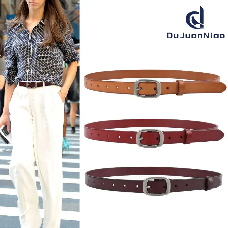 Women's Adjustable Cowhide Leather Belt with Buckle
