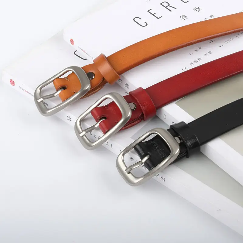 Women's Adjustable Cowhide Leather Belt with Buckle - Image 2